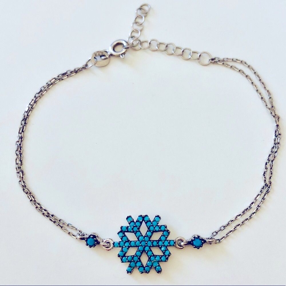 ❄️925 Silver bracelet snowflake blue turquoise stones